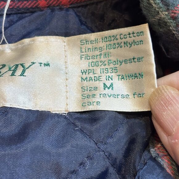 Vintage St. Johns Bay Quilt Lined Flannel Shirt Jacket Men's Green/Blue Plaid M - Picture 14 of 15